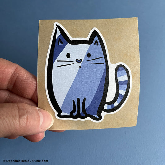 Blue Stripe Cat Sticker (Paper)