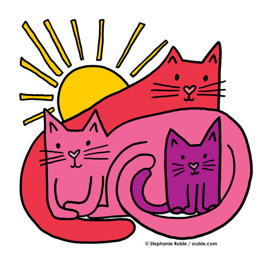 Kitty Family Sunrise Sticker (Glitter Vinyl)