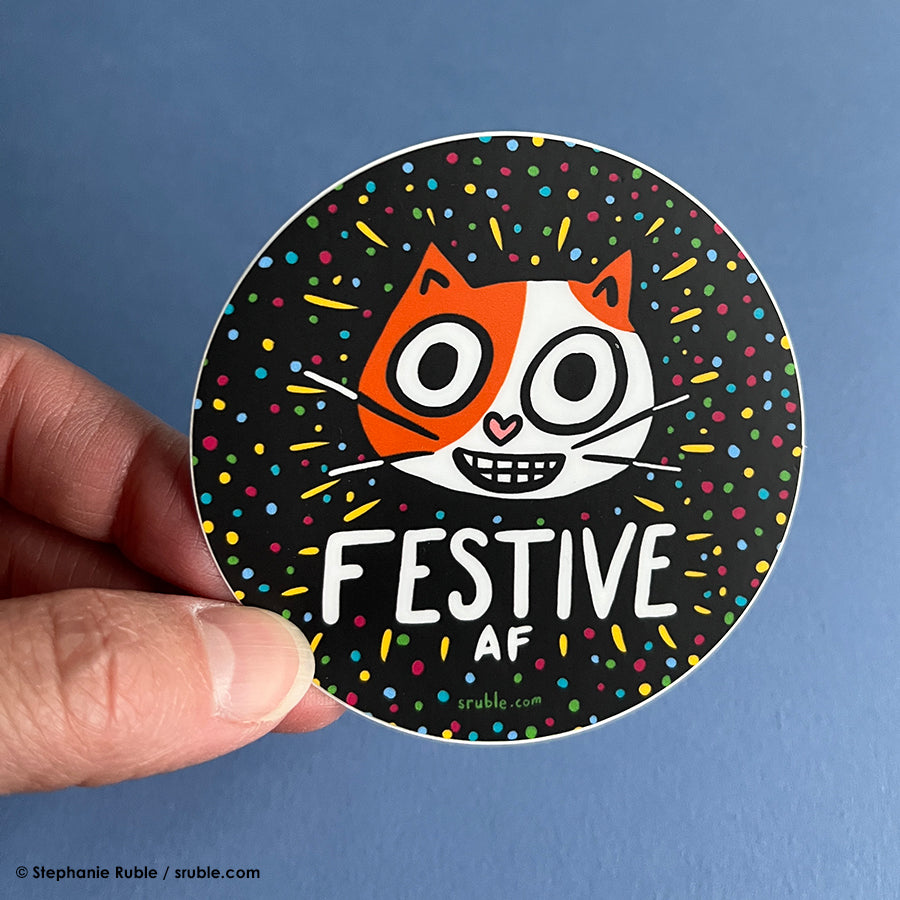 Festive AF Black Cat Sticker (Vinyl)