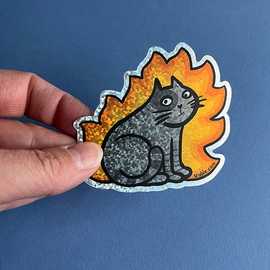 Fire Cat Sticker (Glitter Vinyl)