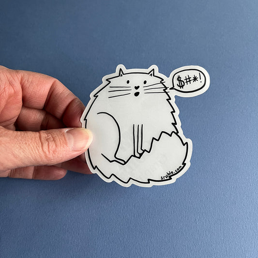 Swearing Cat Sticker (Clear Vinyl) - "$#*!"